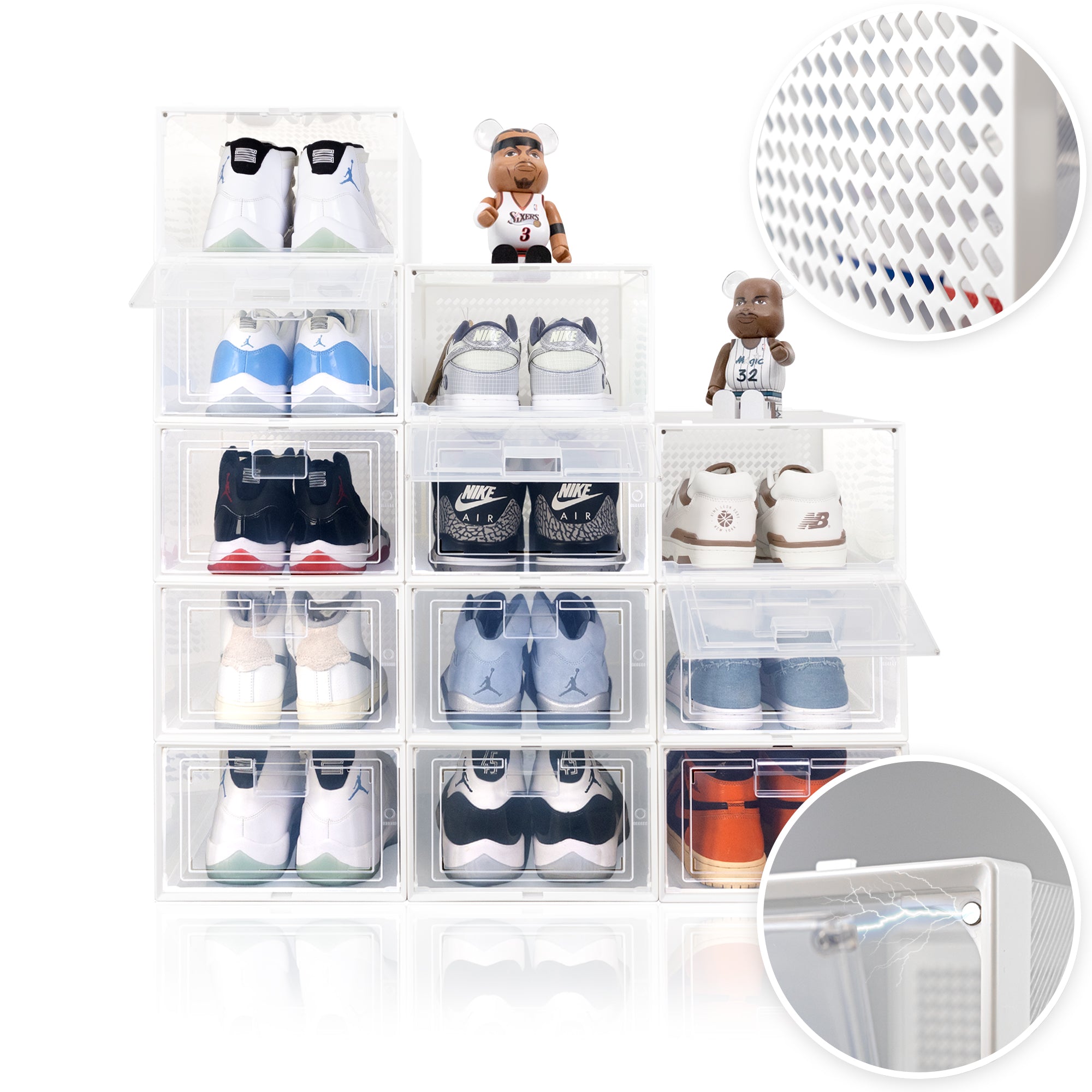 OLLIE AeroBox CLEAR PLASTIC Drop Front Stackable Shoe Box Organizer, Large (Clear)