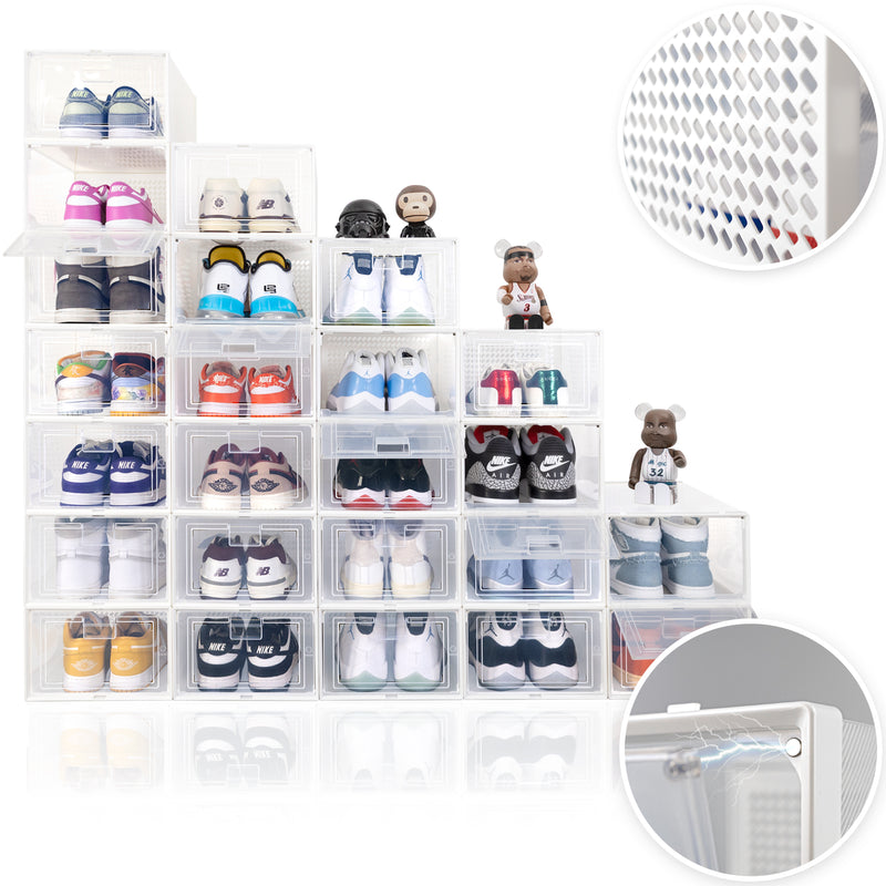 OLLIE AeroBox CLEAR PLASTIC Drop Front Stackable Shoe Box Organizer, Large (Clear)