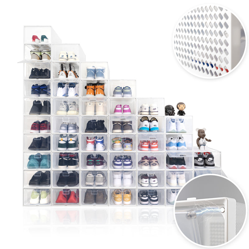 OLLIE AeroBox CLEAR PLASTIC Drop Front Stackable Shoe Box Organizer, Large (Clear)