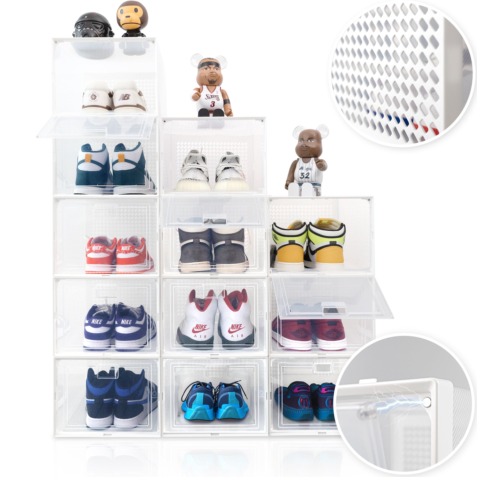 OLLIE AeroBox CLEAR PLASTIC Drop Front Stackable Shoe Box Organizer, XX-Large (Clear)