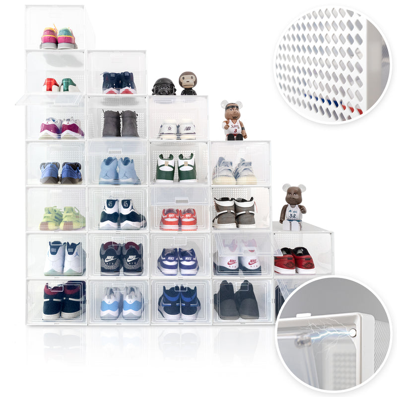 OLLIE AeroBox CLEAR PLASTIC Drop Front Stackable Shoe Box Organizer, XX-Large (Clear)