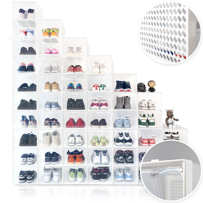 OLLIE AeroBox CLEAR PLASTIC Drop Front Stackable Shoe Box Organizer, XX-Large (Clear)