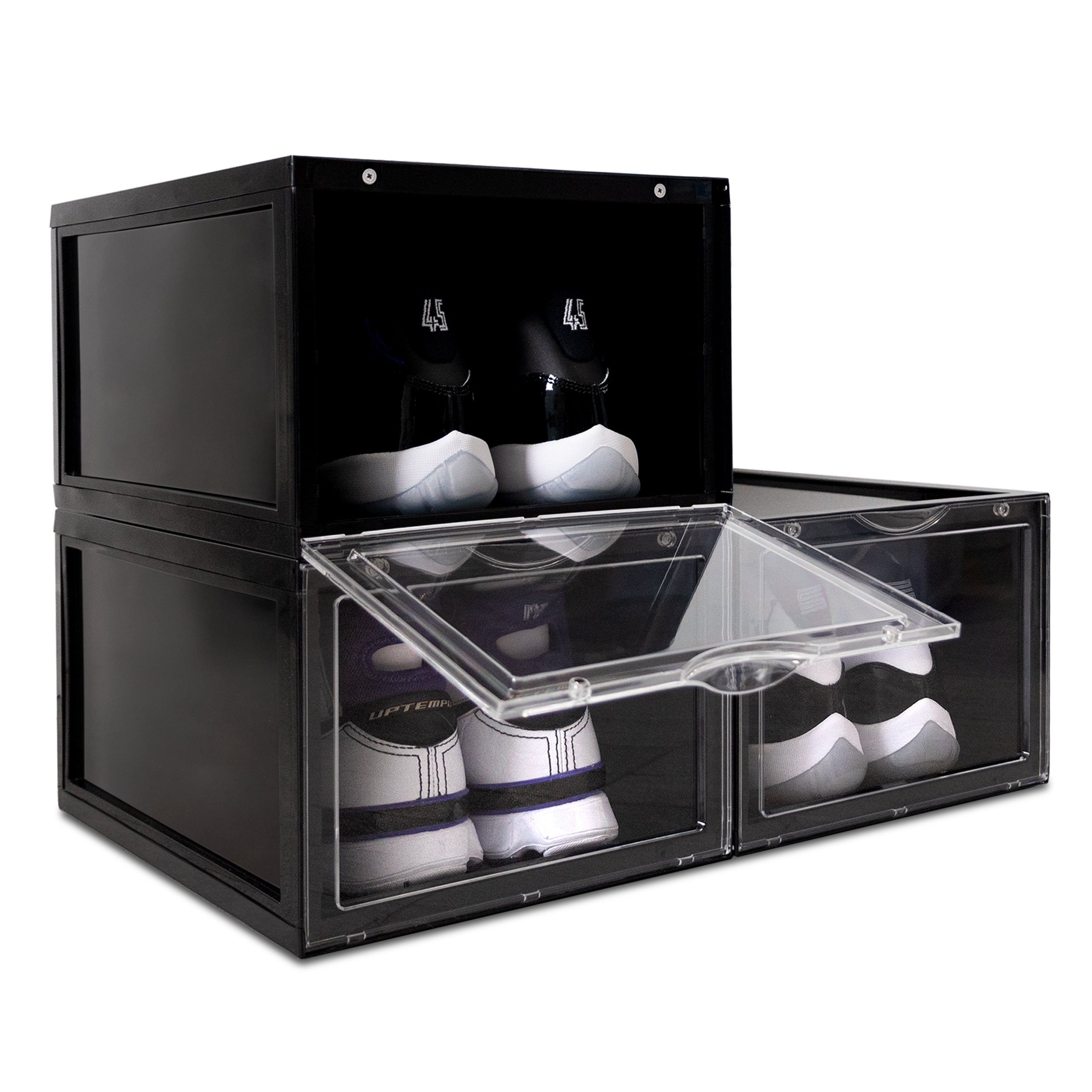 Stackable Shoebox OLLIE HARD PLASTIC Drop Front Stackable Shoe Box Organizer, Clear – Ollie