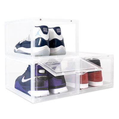 OLLIE HARD PLASTIC Drop Front Stackable Shoe Box Organizer, Clear