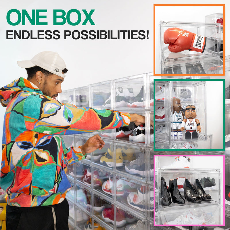 OLLIE XL ULTRA CLEAR Drop Side Stackable Shoe Box Organizer